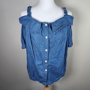 Young Denim Off Shoulder Top Womens 13 Blue Blouse Western Country Cottage Boho